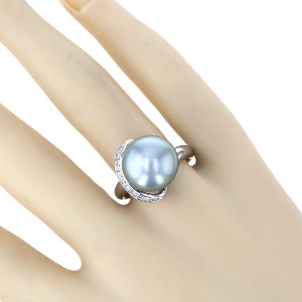 値下げ Pt900 プラチナ リング ダイヤモンド0.15ct パール 黒蝶真珠 