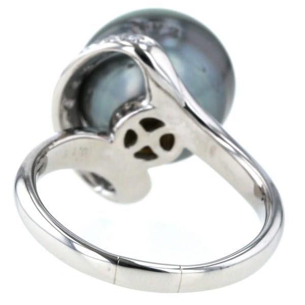 値下げ Pt900 プラチナ リング ダイヤモンド0.15ct パール 黒蝶真珠 