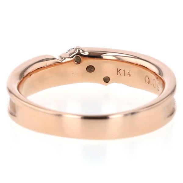 K14PG ピンクゴールド リング ダイヤモンド0.09ct 3粒 斜め つや消し 