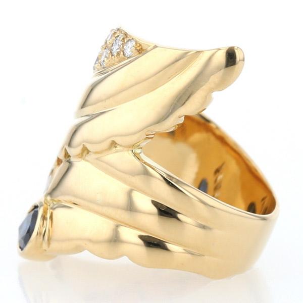 K18YG リング サファイア 0.49ct ダイヤモンド 0.23ct/0.18ct ドロップ