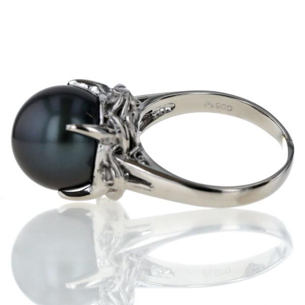 Pt900 プラチナ リング パール 黒蝶真珠 12.8mm ダイヤモンド 0.08ct  