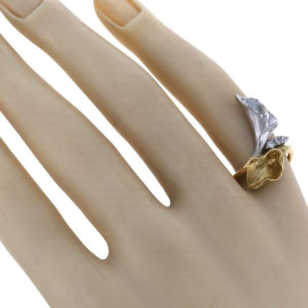 K18YG Pt900 コンビ リング ダイヤモンド 0.06ct 3粒 カラー 花