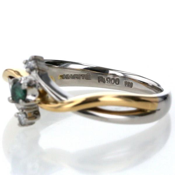 CHARITE Pt900 K18YG コンビ リング ブルーグリーンダイヤ 0.06ct 