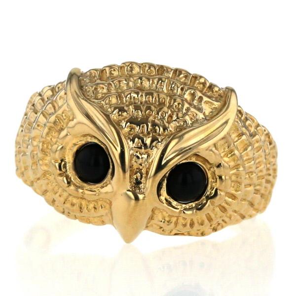 18K フクロウ　リング　オニキス 14.5号 一粒ジュエリー フクロウ オニキス リング・指輪 K18ゴールド