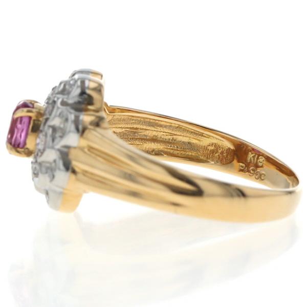 K18YG Pt900 コンビ リング ルビー ダイヤモンド 二重取り巻き