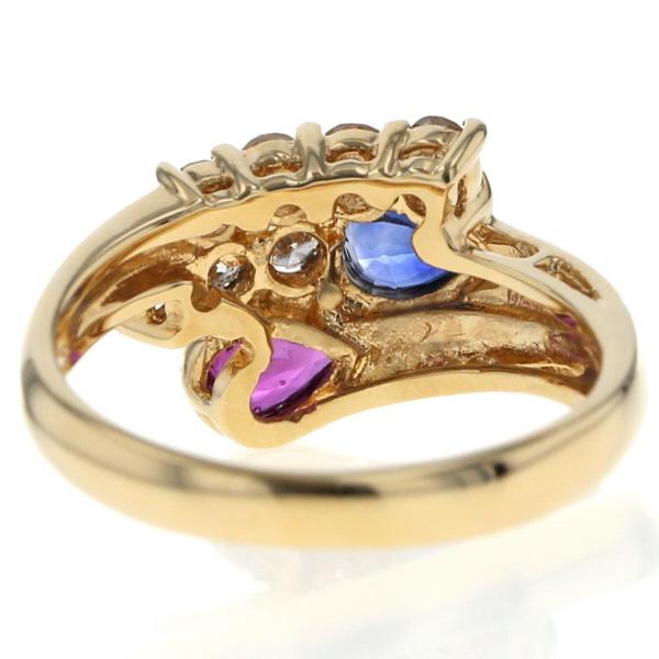 K18YG リング サファイア 0.39ct ルビー 0.23ct ダイヤモンド 0.40ct 