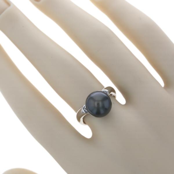 Pt900 プラチナ リング ブラックパール 黒蝶真珠 10.6mm ダイヤモンド 