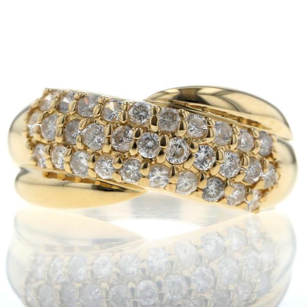 K18YG イエローゴールド リング パヴェ ダイヤモンド 0.55ct クロス