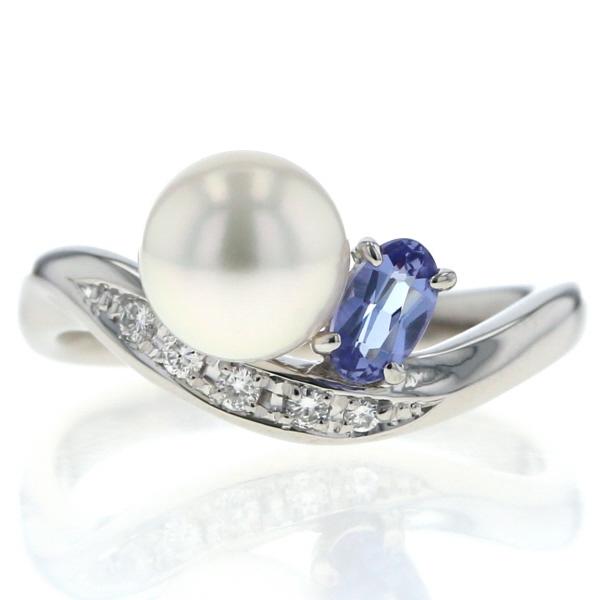 Pt900 プラチナ リング パール 真珠 タンザナイト ダイヤモンド 0.05ct 