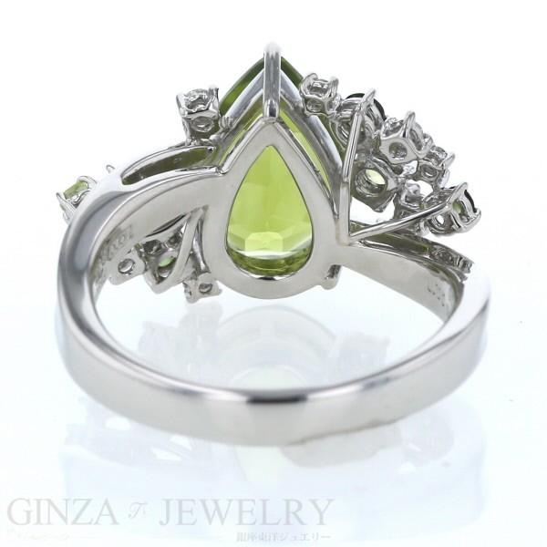 Pt900 プラチナ リング ペリドット ペアシェイプ 3.92ct トルマリン