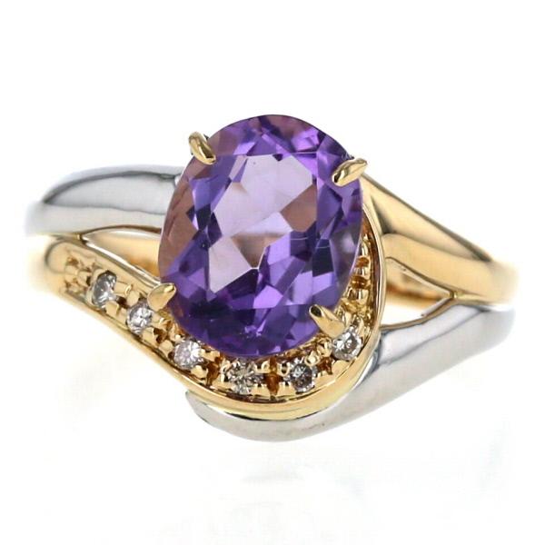 値下げ K18YG Pt850 コンビ リング アメジスト 1.87ct ダイヤモンド 