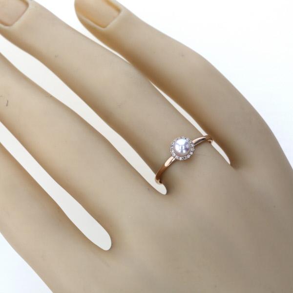 K18PG ピンクゴールド リング アコヤ真珠 4.3mm ダイヤモンド 0.05ct 