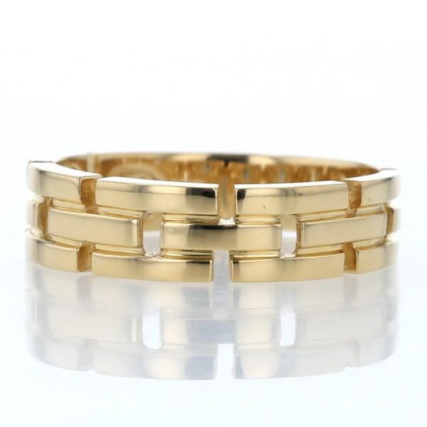 K18YG イエローゴールド リング ブロック レンガモチーフ 鎖 チェーン