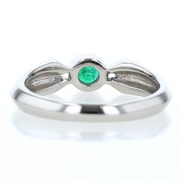 Pt850 プラチナ リング エメラルド0.29ct 一粒 ラウンド リボン ベゼル  