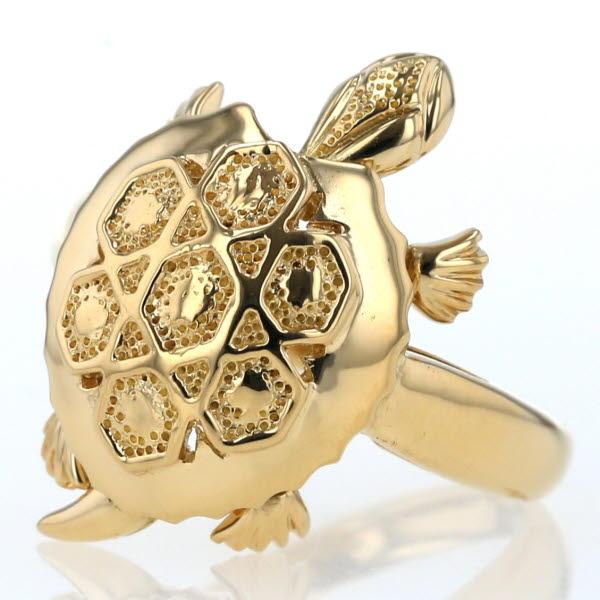 K18YG イエローゴールド リング 亀 タートル モチーフ アニマル 動物