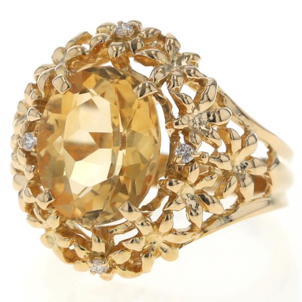 IEI K18YG イエローゴールド リング シトリン 4.14ct ダイヤモンド