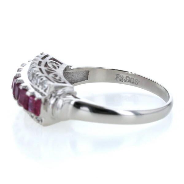 Pt900 プラチナ リング ルビー 0.90ct ダイヤモンド 0.19ct 3列 一文字