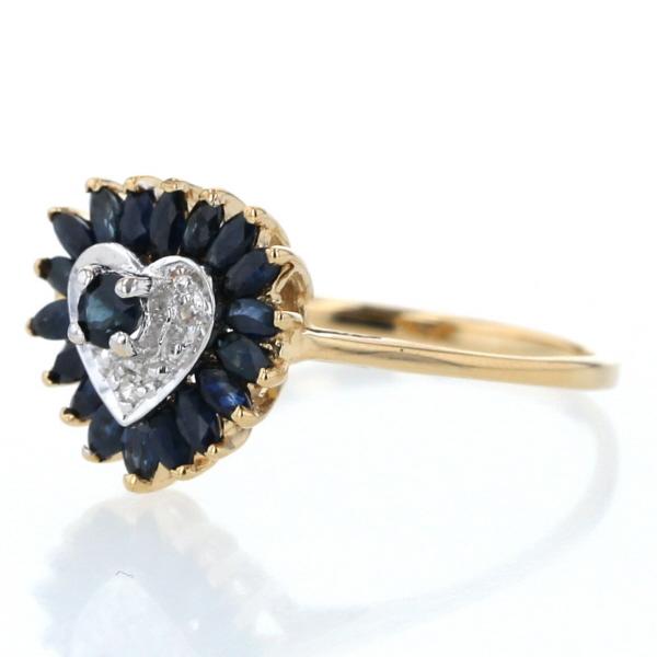 K18YG イエローゴールド リング サファイア ダイヤモンド ハート