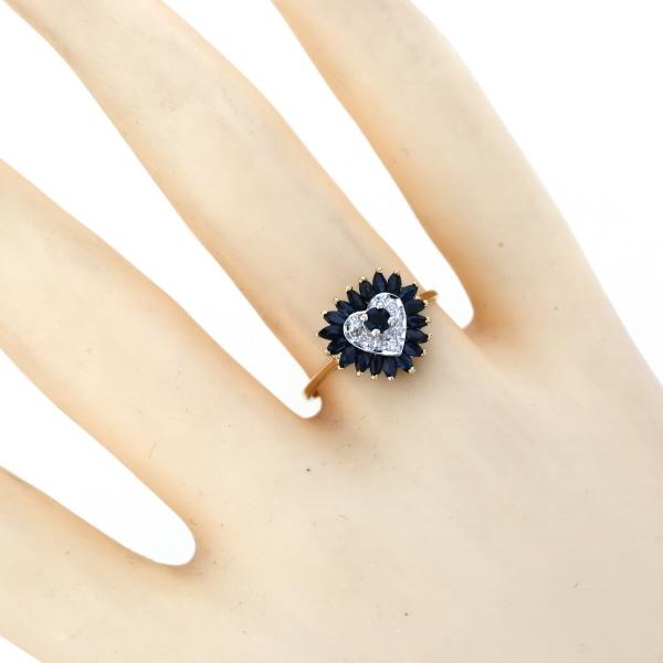 K18YG イエローゴールド リング サファイア ダイヤモンド ハート