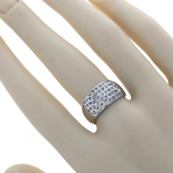 Pt900 プラチナ リング ダイヤモンド 0.65ct カーブ 扇形 アシンメトリー レール留め ライン 指輪 12号【新品仕上済】【zz】【中古】の画像