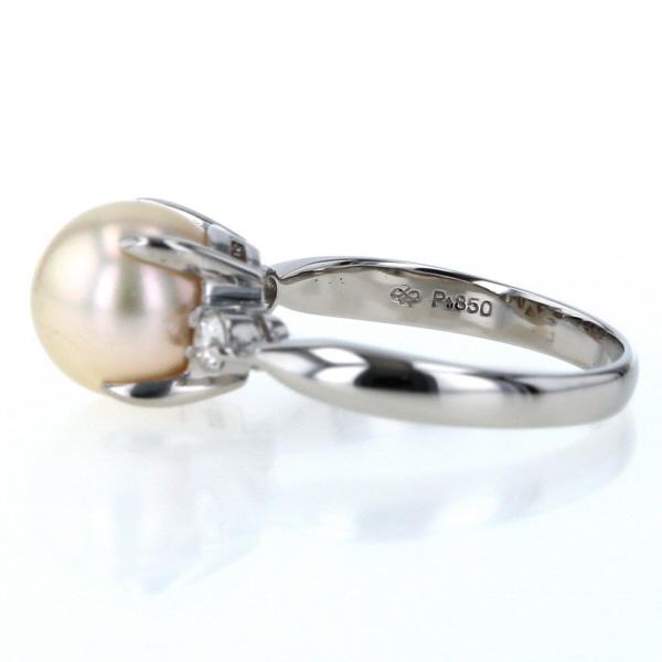 Pt850 プラチナ リング 真珠 8.8mm ダイヤモンド 0.15ct ラウンド  