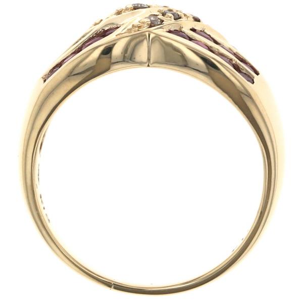 K18YG イエローゴールド リング ルビー 1.15ct ダイヤモンド 0.14ct 3列 V字 ライン 指輪 10.5号【新品仕上済】【zz】【中古】の画像