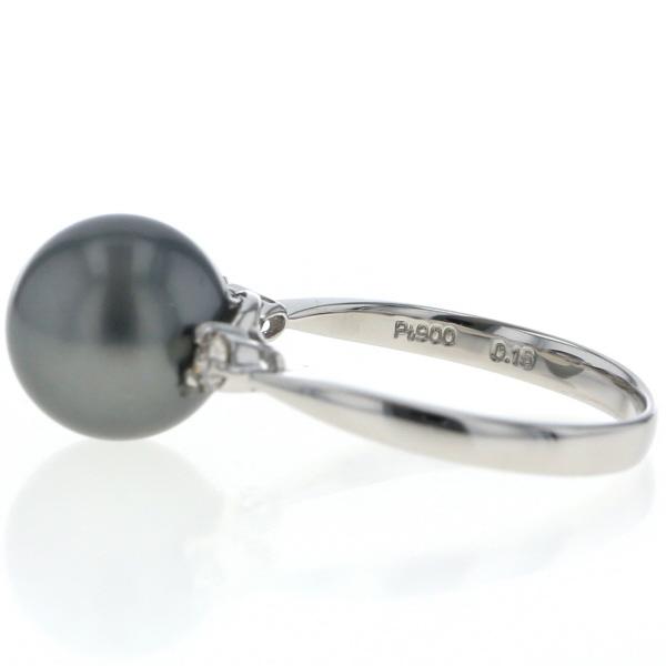 Pt900 プラチナ リング ダイヤモンド 0.15ct ブラックパール 黒蝶真珠 