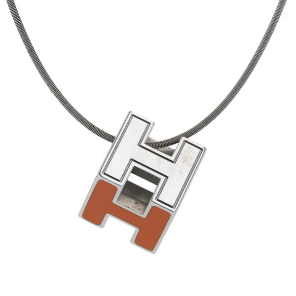 エルメス HERMES カージュドアッシュ Hキューブ ネックレス オレンジ