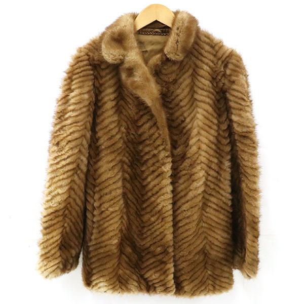 シェブロン 毛皮 ミンク コート アウター ミドル丈 ファーコート