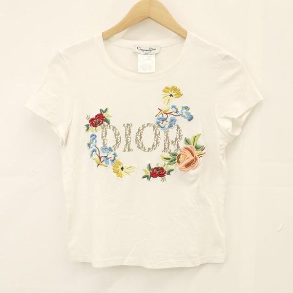 【メーカー再生品】  ロゴTシャツ　ホワイト×ネイビー DIOR Tシャツ/カットソー(半袖/袖なし)