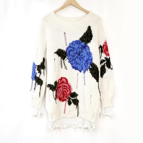 MSGM エムエスジーエム ニット ワンピース ホワイト 花柄 ウール 