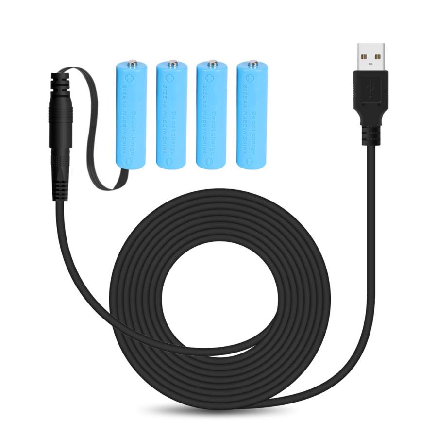 LANMU 単3形 ダミー電池 単3形 バッテリー電源 4個セット ブラック USB-DCケーブ（Yahoo!・エブリデイストア）
