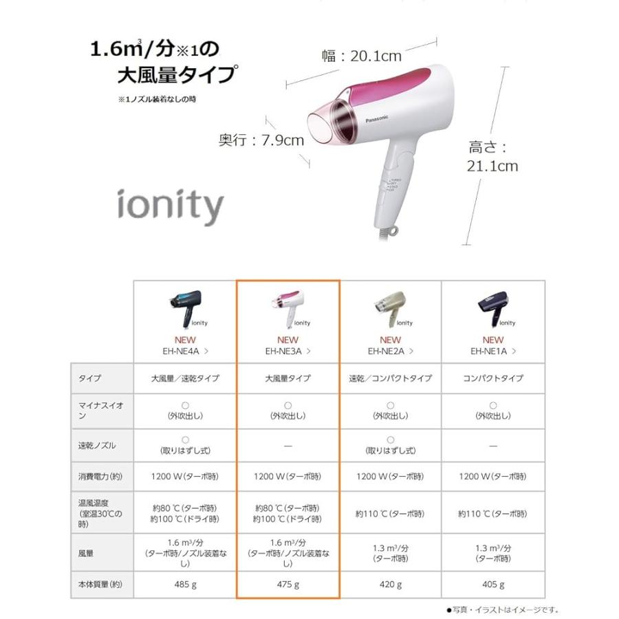 パナソニック ヘアドライヤー イオニティ ピンク調 EH-NE3A-P｜everymarkket｜04