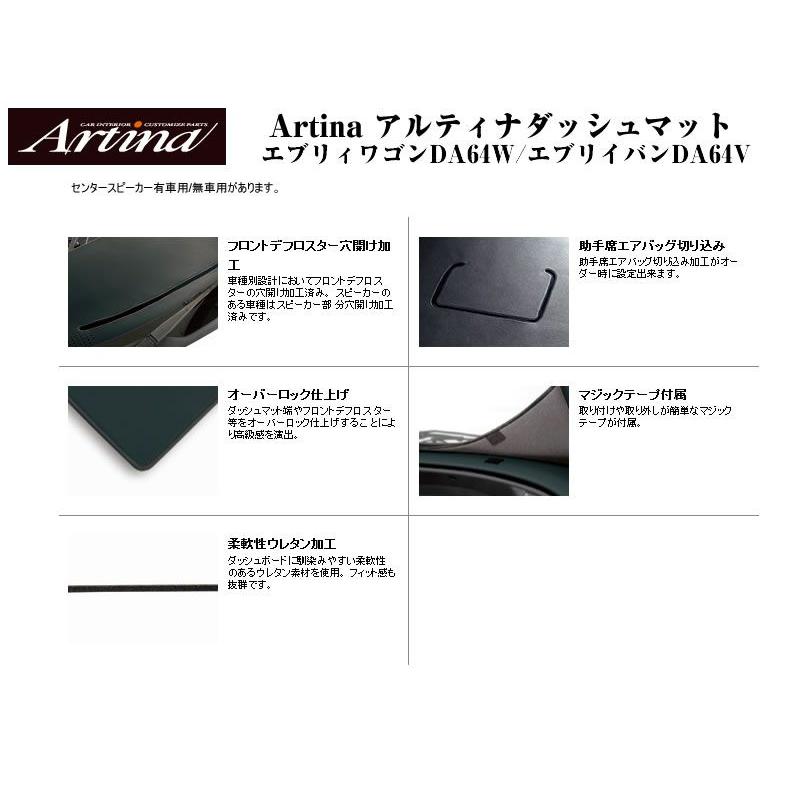 【ブラック】Artina アルティナダッシュマット　エブリイワゴンDA64W/エブリイバンDA64V(H17/8-)センタースピーカー有車用｜everyparts｜02