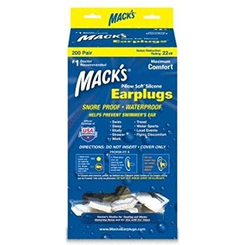 Macks Pillow Soft シリコン耳栓 200ペア NRR22#1 透明