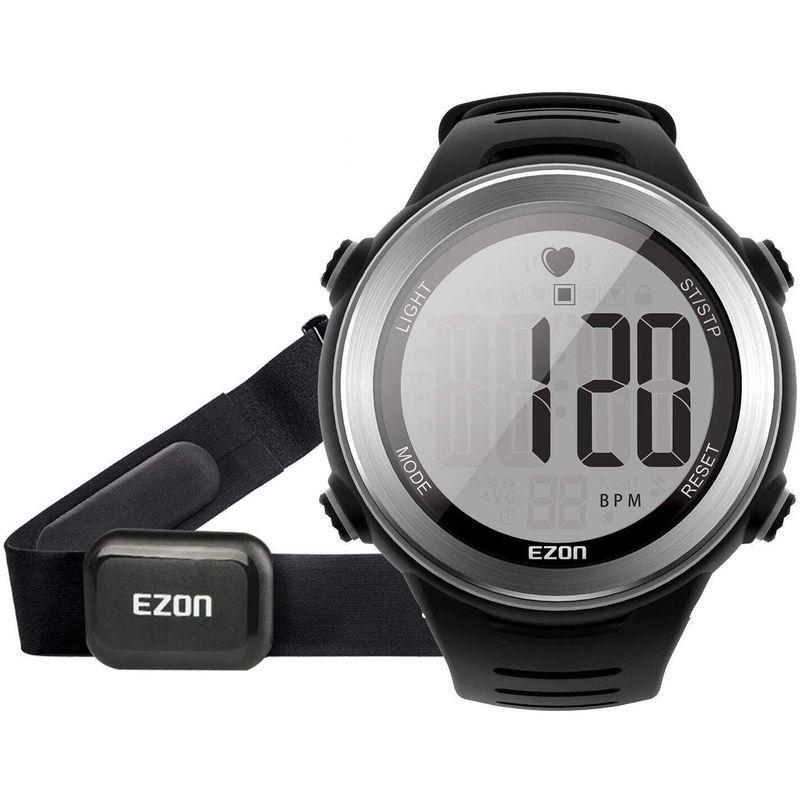 EZON ランニングウォッチ スポーツウォッチ 心拍計 IP67防水防塵 1.22インチ大盤面表示 メンズ ブラック (シルバー) EZON (シルバー) WSO1224372704(11950円)