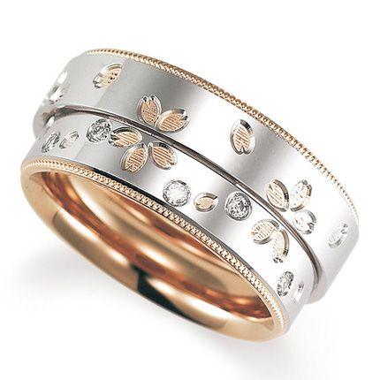 ペアリング(2本セット) 結婚指輪 マリッジリング 結婚記念 鍛造製法 ミル打ち加工 プラチナ900/K18ピンクゴールド ダイヤモンドリング 《Solid M2078WR》 日本製(82011円)