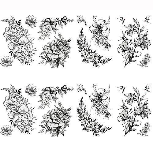 Yesallwas タトゥーシール 薔薇 黒 花 鳥 8枚セット 入れ墨シール リアル 大判 防水 長持ち 和彫り 刺青シール ボデ Dwa イーヴォルブセラー 通販 Yahoo ショッピング