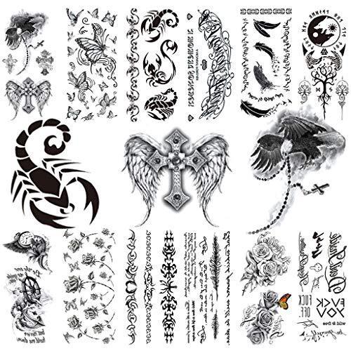 Cargen タトゥーシール 防水入れ墨 文字 花 羽 さそり 蝶 翼 幾何模様 薔薇 黒刺青シール 小柄 12枚セット 190 90mm Tvd イーヴォルブセラー 通販 Yahoo ショッピング