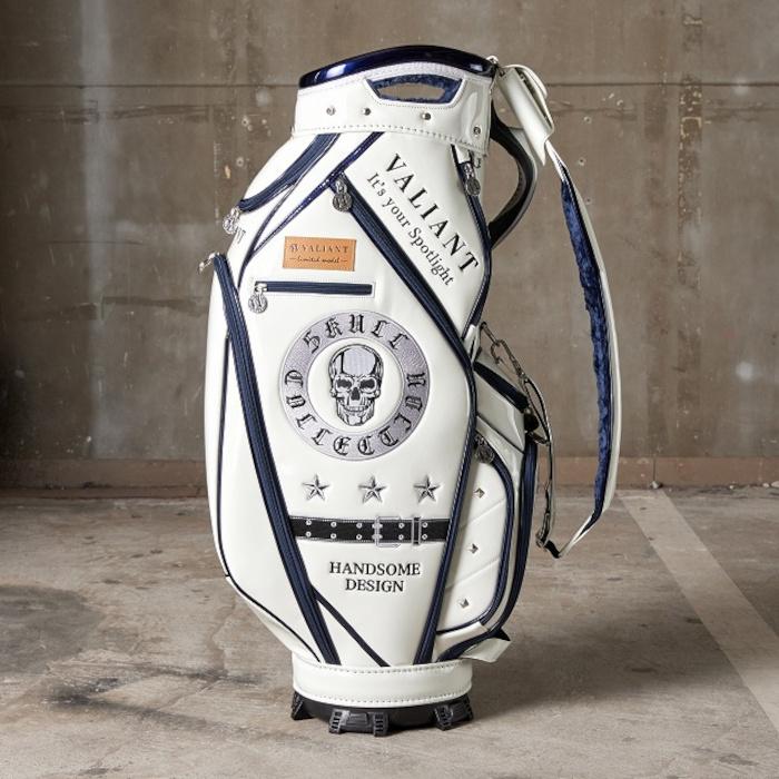 ヴァリアント キャディバッグ メンズ 2023 スカル コレクション ホワイト×ネイビー エナメル 数量限定 [VA-018] ヴァリアント キャディバッグ メンズ スカル エナメル 数量限定
