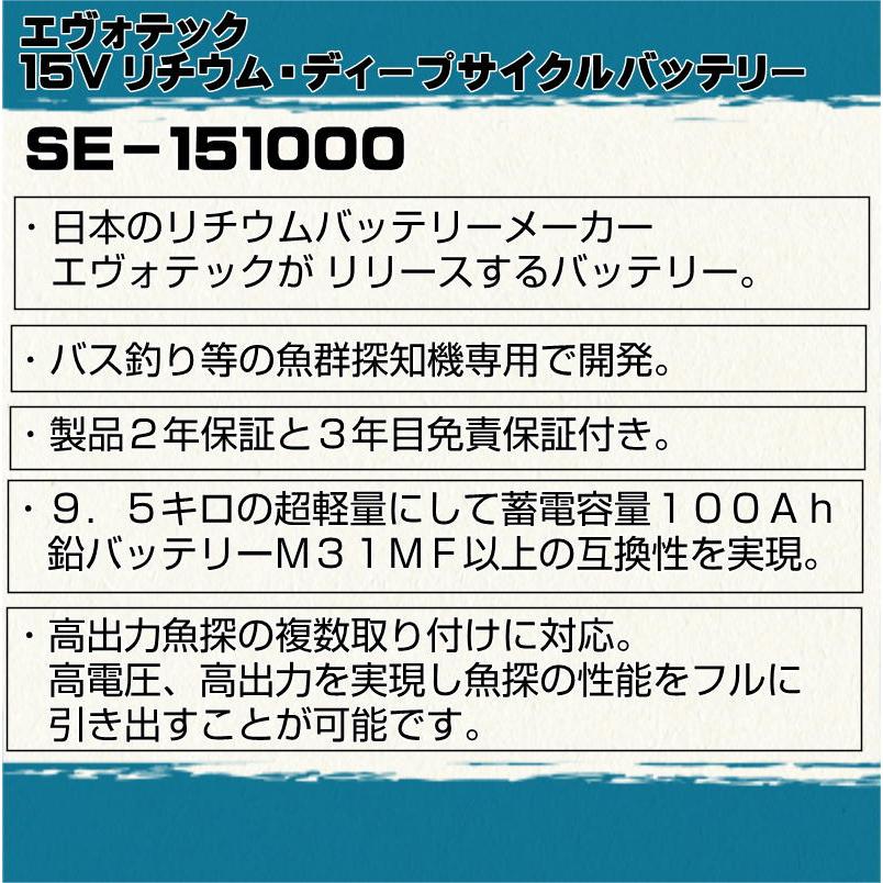 船検対応・100Ah 魚探専用リチウムバッテリー SE-151000 充電器 船検対応・100Ah 魚探専用リチウムバッテリー SE-151000 充電器