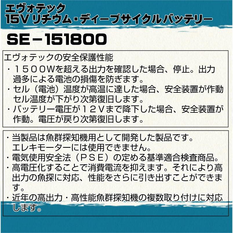 船検対応・180Ah 魚探専用リチウムバッテリー SE-151800 充電器セット EVOTEC/エヴォテック |  | 03