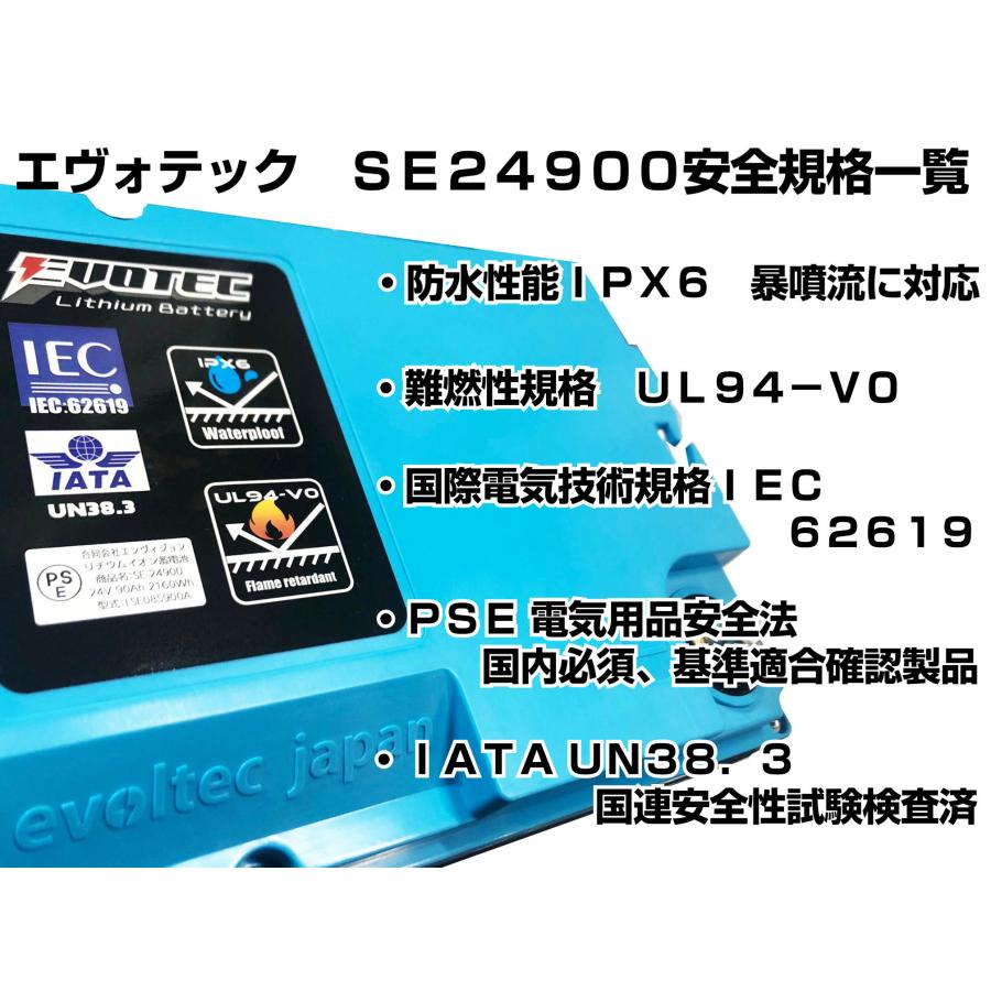 24V 90Ah Bluetooth内蔵リチウムバッテリー SE-24900 充電器コンビセット スマートフォンで電圧等を確認 船検適合品 EVOTEC/エヴォテック｜evotec-directshop｜03