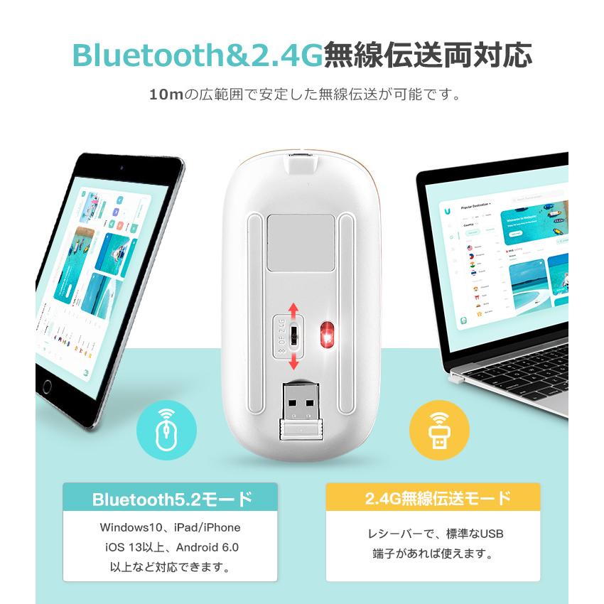 ワイヤレスマウス Bluetooth5.2 マウス 充電式 静音 2.4GHz 無線 3DPI