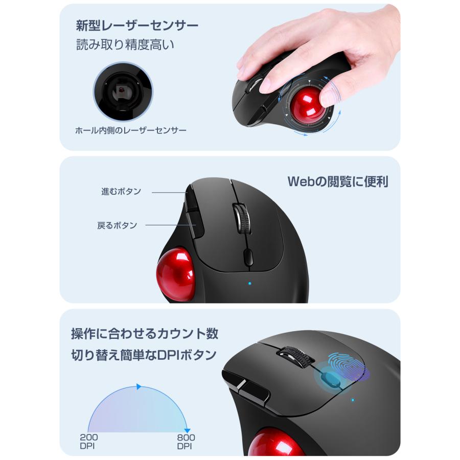 トラックボール ワイヤレスマウス Bluetooth 2.4GHz ボール ダブル 