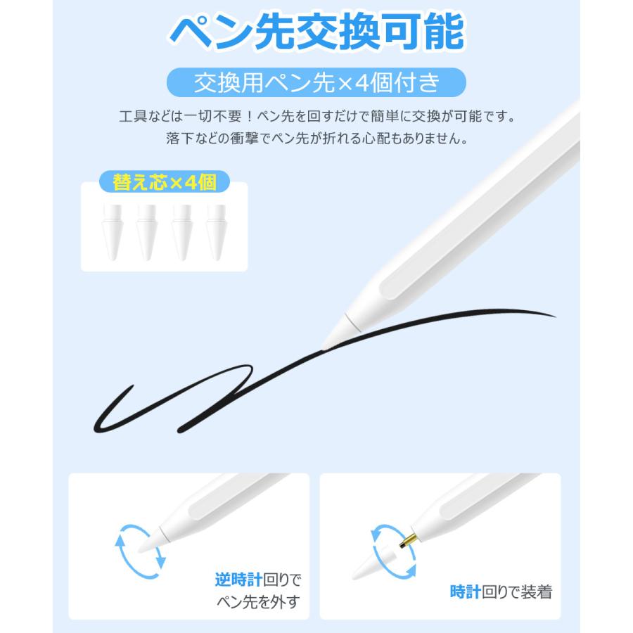 交換ペン先4個付き】iPad タッチペン スタイラスペン 残量表示 iPad