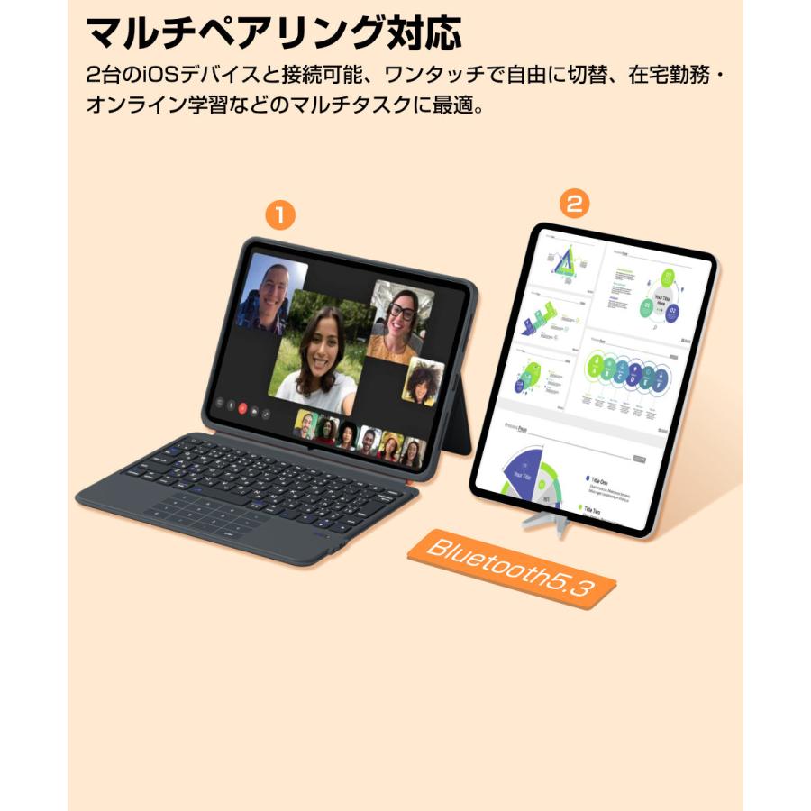 iPad A16 11世代/10世代 キーボードケース カバー 日本語配列 bluetooth iPad Air 11インチ M3/M2 マグネット脱着式 横/縦置きタッチパッド&テンキー付き | EWIN | 06