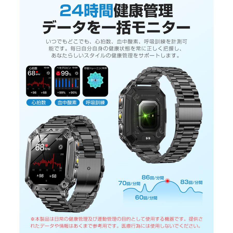 スマートウォッチ Bluetooth通話 2.01インチ 1400mAh大容量バッテリー 血中酸素 心拍 歩数 カロリー 健康管理 着信通知 IP68防水 懐中電灯 腕時計 SW01の画像