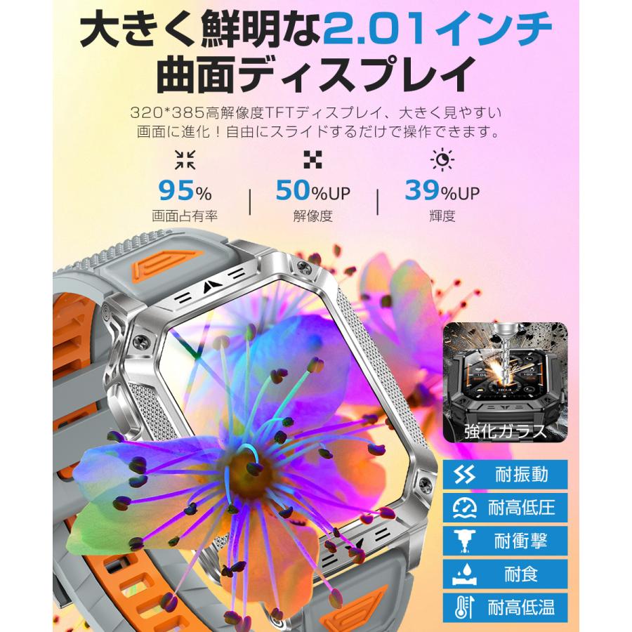 スマートウォッチ Bluetooth通話 2.01インチ 1400mAh大容量バッテリー 血中酸素 心拍 歩数 カロリー 健康管理 着信通知 IP68防水 懐中電灯 腕時計 SW01の画像