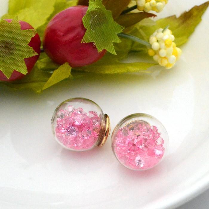 ガラスドーム ビーズ ピンク 2個セット ピアス 手芸 ガラスボール 